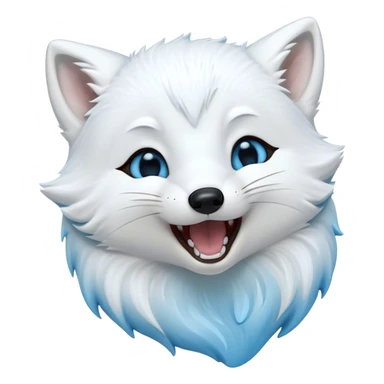 Cinematic Cute Yawning Arctic Fox Portrait Emoji, Head tilted slightly with a dramatic, wide-open yawn, showcasing a soft, downy white Fur with subtle icy blue accents and gently drooping ears, round eyes barely open in drowsy contentment, Simplified yet irresistibly adorable features, highly detailed, glowing with a soft, cozy glow, high shine, relaxed yet expressive, stylized with a touch of arctic whimsy, bright and endearing, soft glowing outline, capturing the essence of a sleepy yet affectionate arctic fox, so drowsy it feels like it could stretch out of the screen and curl up for a nap! sticker