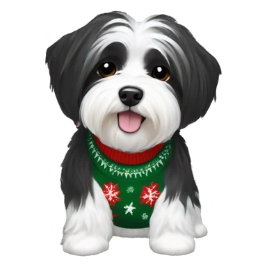 Black and white havanese in Christmas sweater sticker