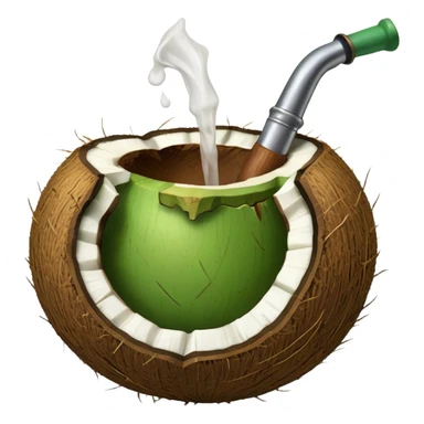 Green Coconut with open and with pipe sticker