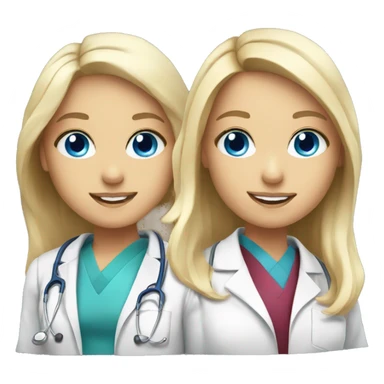 Medical students 2 girls one with blonde hair and blue eyes and the second one blonde with gray eyes  sticker