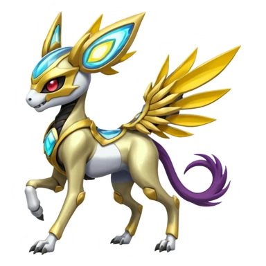 Colorful Skeletal masked armored Futuristic Meloetta-Manectric-Solgaleo-Raikou-Pokémon-Digimon-Fakémon-fusion-hybrid-creature, full body sticker