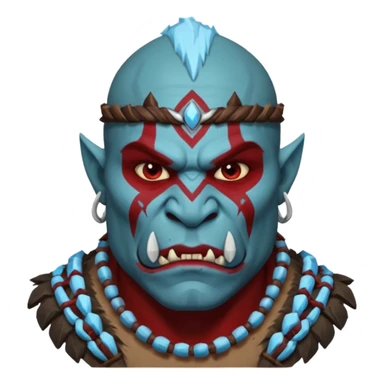 Fantasy orc portrait emoji, icy blue and deep red frost war paint on face, brutal winter warrior mood, strong facial features, minimal tribal design, clean high readability emoji style, male/female variant
 sticker