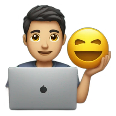 draw a young man sitting at a laptop and holding a fortune ball sticker