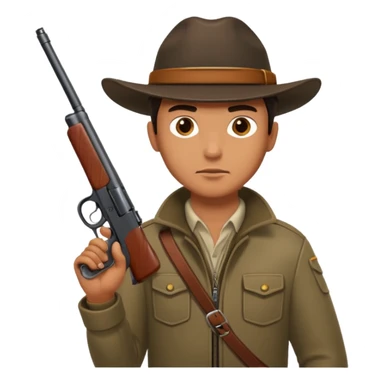 male hunter holding a gun, simple, clear expression sticker