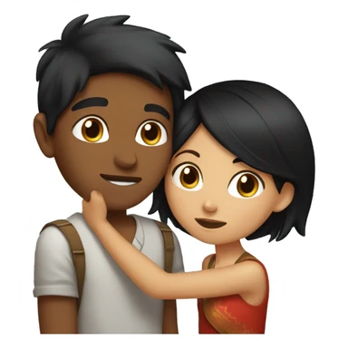 Indian boy kissing white girl with black hair on the cheek sticker