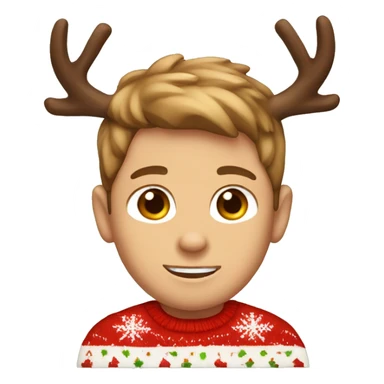 light brown hairwd boy with christmas sweater and raindeer horns sticker