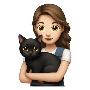 Brown haired girl holding a black cat sticker