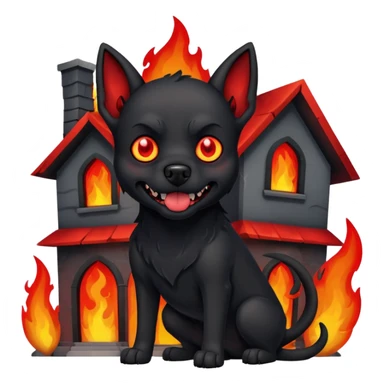 evil black dog in front of a house fire sticker