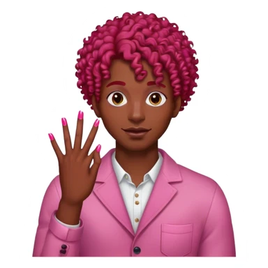 gay black man with red curly hair on the top black on the bottom and pink long nails sticker