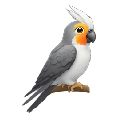 dark grey cockatiel with grey beak and orange cheek sticker