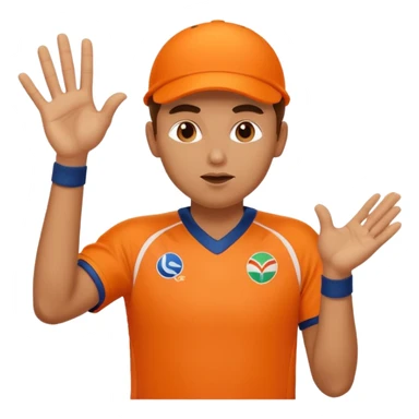 cricketer in orange jersey blowing a flying kiss, simple, clear, expressive, sports vibe sticker