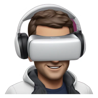 Emanuel Macron with oculus quest white headset sticker