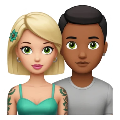 Brown skin blonde hair brown eyed barbie with her pale boyfriend with black short hair and green eyes with tattoos sticker