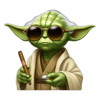Yoda with a cigar in his mouth and wearing sunglasses sticker