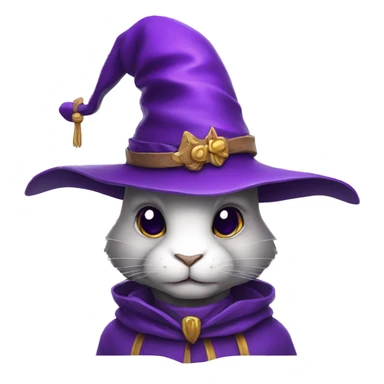 portrait of a rabbit wizard, with an purple hat sticker