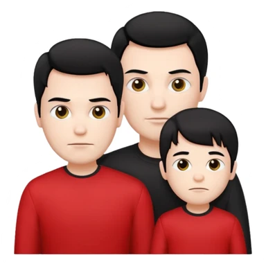 make a father and a son. both with straight black hair. both have white skin. they have to be wearing black and red clothes. there are only two people. sticker