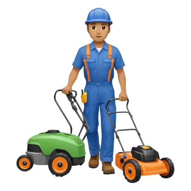Maintenance worker
with lawnmower, full body, walking sticker