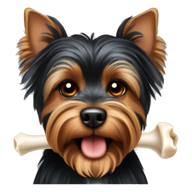 cute black and red yorkshire terrier with a bone in his teeth sticker