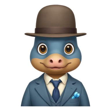 cute blue platypus with a detective hat and monocle on his eye, no  hands, looks like a platypus but blue, the hat and suit are not blue sticker