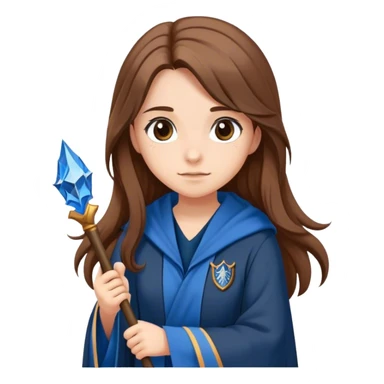 Girl with Long Brown Hair and a ravenclaw rope and a wand sticker