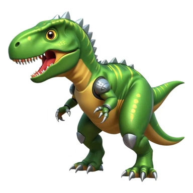 fierce rocket-propelled dinosaur, armored T-rex, rocket thrusters, intense eyes, dynamic action pose, 3D cartoon, mobile game icon style, clean background, no text, no watermark
 sticker