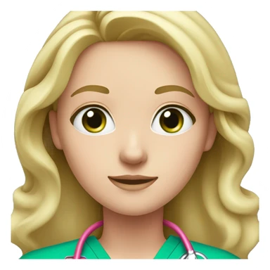 pale blonde girl with long wavy hair and green eyes wearing pink scrubs and stethoscope  sticker