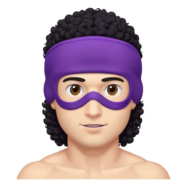 shirtless athletic man with white skin and black curly hair, wearing a purple ski mask sticker