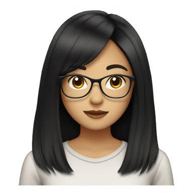 asian girl long black hair with glasses and curtain bangs with a laptop sticker