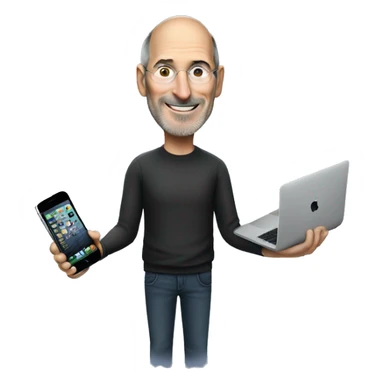 Steve Jobs holding an iPhone and a Macbook happy sticker