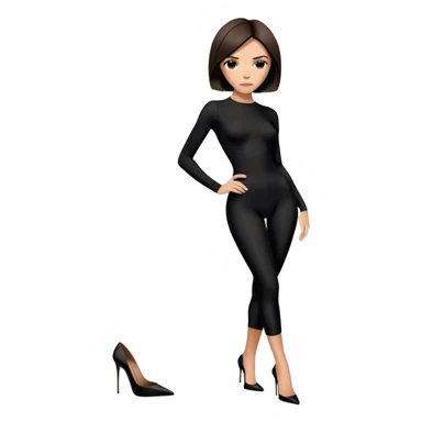Victoria Beckham with short dark brown bob haircut, black bodysuit wearing black heels sticker