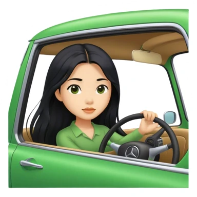 Long hair asian girl driving on her way in a green car  sticker