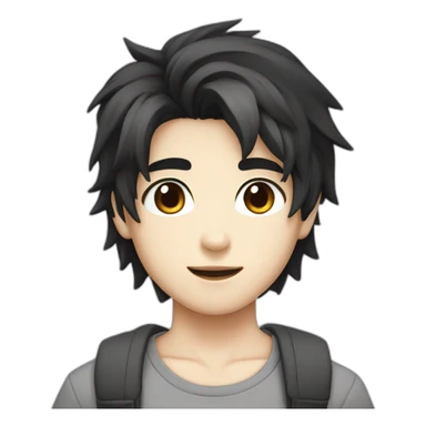 Boy white skin black hair brown eyes gray t-shirt anime style sticker
