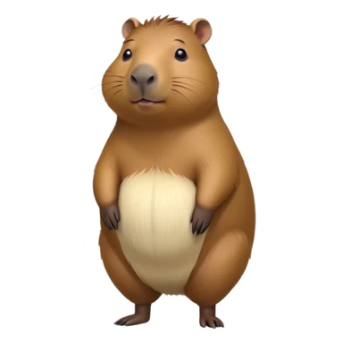 cinematic-capybara-realistic-full-body-on-standing-emoji,-plump-and-relaxed-body-soaking-in-the-warm-sun,-short-brown-fur-slightly-ruffled,-head-tilted-dramatically,-calm-expressive-eyes-exuding-serene-wisdom,-simplified-yet-realistic sticker