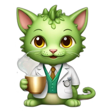 Cat dragon -scientist-with cup tea sticker