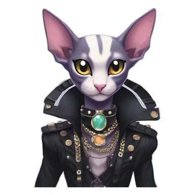 cool punk kawaii anime edgy distinguished pretty elegant beautiful fantasy black ethereal fantasy nargacuga-Noivern-sphynx-Quiana-Fakemon collar harness jewels full body sticker