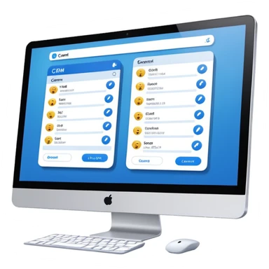 computer screen with contact cards, CRM tool sticker