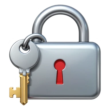 A chrome silver lock and key emoji, smooth metallic surfaces, glossy reflections, luxury swag vibe, minimal iOS emoji style, centered on clean white background sticker