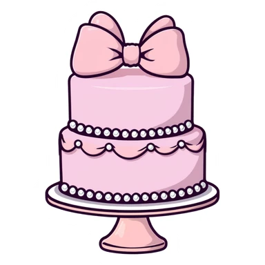 light pink cake decorated with pearls and a light pink bow on top sticker