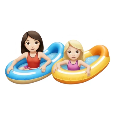 dark brown haired girl pale skin and blonde haired girl on the lazy river water slide 2 different circle floaties  sticker