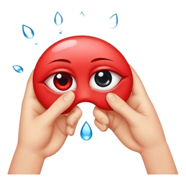 Watery eye emoji with two hands pointing its fingers at each other like uwu sticker