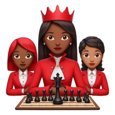 black woman chess players in red outfits sticker