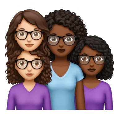 3 chicas: dos con el pelo lacio y café, piel blanca pero no tanto con el pelo por el pecho, y la otra morena y pelo rizado negro y lentes transparentes sticker