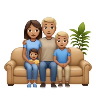 family posing for photo, living room background sticker