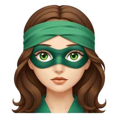 Greeneyed Woman with wavy Long Brown hair blindfolded sticker