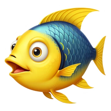 ultra derpy bright yellow fish in perfect side profile facing right, comically wide shocked eye, huge open mouth looking completely clueless, flat 2D side view only sticker