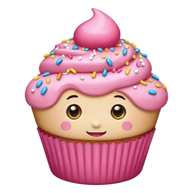 cupcake with pink icing with cute face sticker