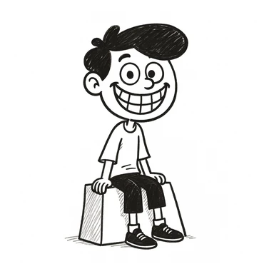 Make the hot boy's smile much wider, keep the hand drawn doodle style. The original style 'doodle' does not support editing, so using general style as fallback with instructions to keep hand drawn doodle style. sticker