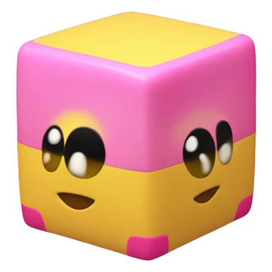 Yellow cube with long black Kirby eyes with pink Kirby feet sticker