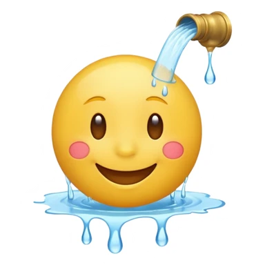 An animation of an emoji showing happy face when water is poured on it sticker