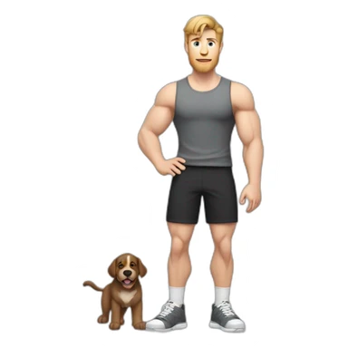 Full height Actively gesturing with hands Pale skinned Fit Man With the biceps and brown hair in dark gray Sleeveless Mike, black oversize sports shorts, watch and white Sneakers sticker